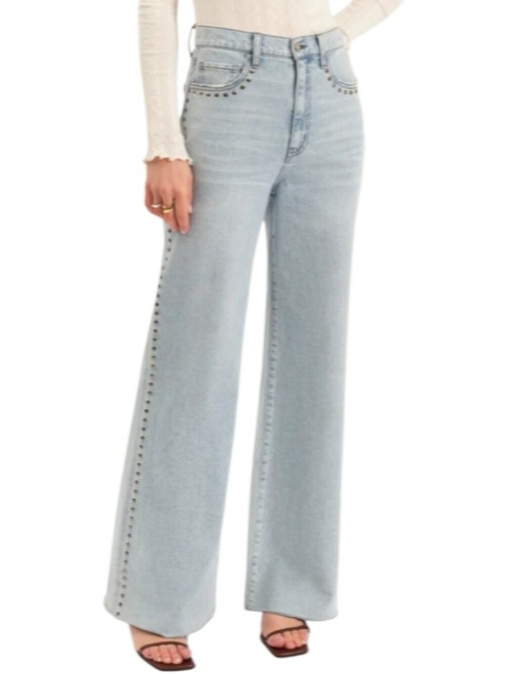 Daze Denim Far Out High-Rise Wide-Leg Studded Jeans